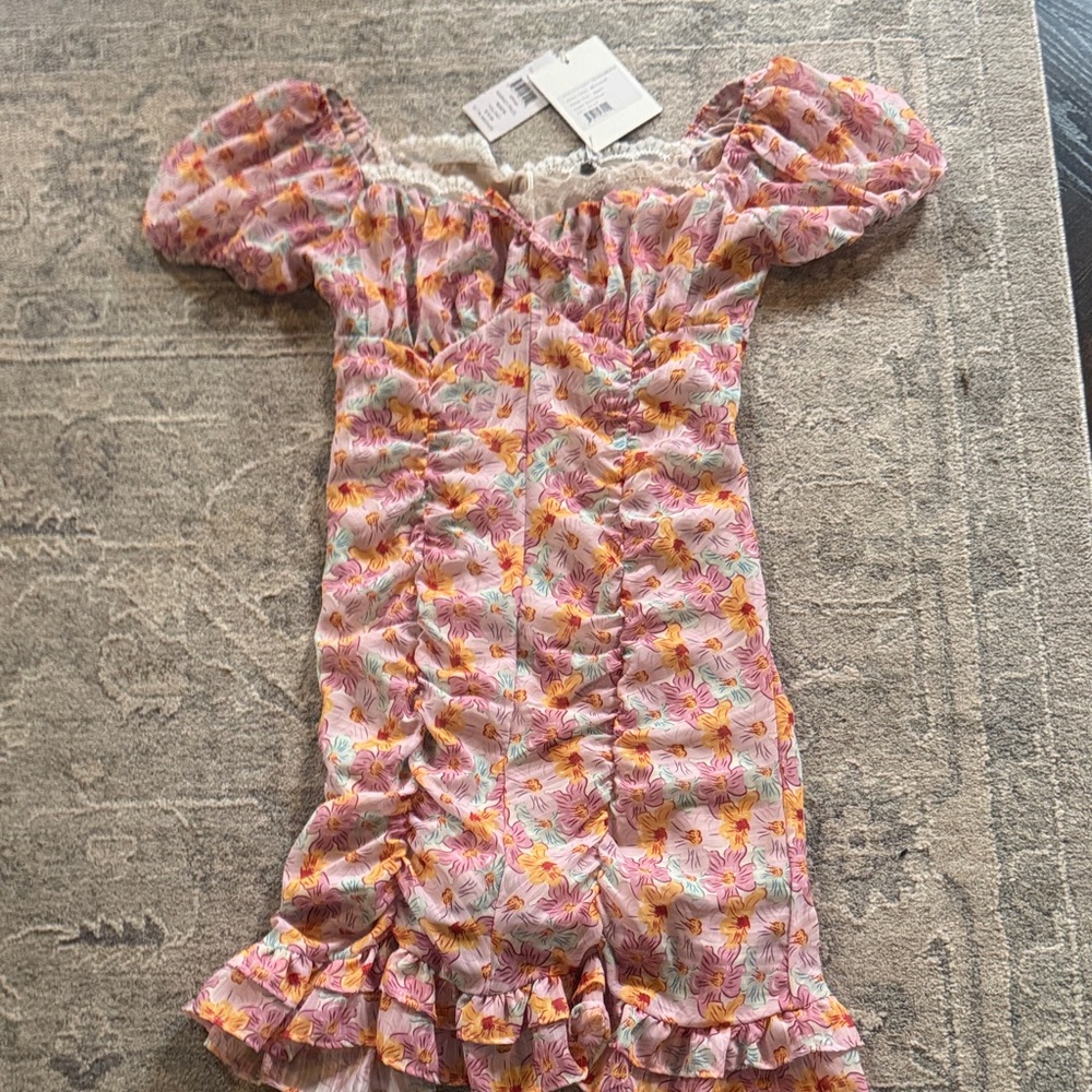 Multi color floral Dress with Ruffled Sleeves XS NWT